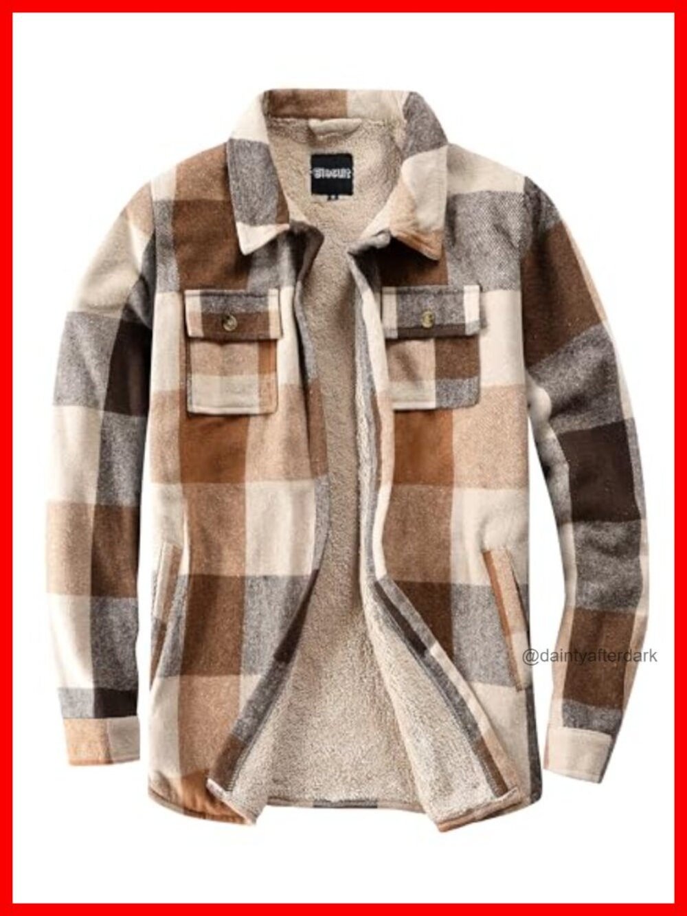 Sherpa Lined Plaid Flannel Shirt Jacket Button Down Coat